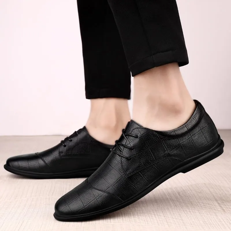 Formal Shoes for Men Lace Up Round Toe Block Pattern Cap Toe Faux Leather Derby Shoes Non Slip Rubber Sole Block Heel Slip Resistant Anti-Slip