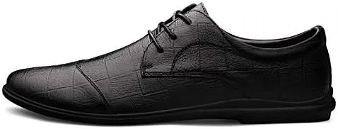 Formal Shoes for Men Lace Up Round Toe Block Pattern Cap Toe Faux Leather Derby Shoes Non Slip Rubber Sole Block Heel Slip Resistant Anti-Slip