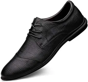 Formal Shoes for Men Lace Up Round Toe Block Pattern Cap Toe Faux Leather Derby Shoes Non Slip Rubber Sole Block Heel Slip Resistant Anti-Slip