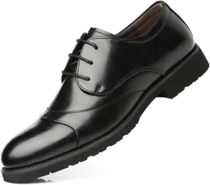 Formal Shoes for Men Lace Up Round Toe Solid Color Cap Toe Faux Leather Derby Shoes Slip Resistant Rubber Sole Non Slip Wedding
