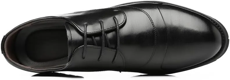 Formal Shoes for Men Lace Up Round Toe Solid Color Cap Toe Faux Leather Derby Shoes Slip Resistant Rubber Sole Non Slip Wedding