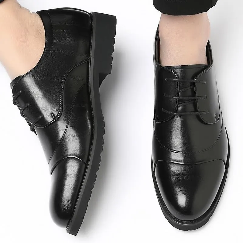 Formal Shoes for Men Lace Up Round Toe Solid Color Cap Toe Faux Leather Derby Shoes Slip Resistant Rubber Sole Non Slip Wedding