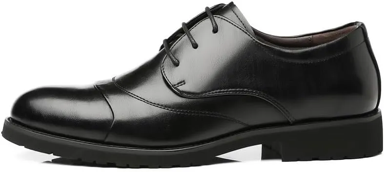 Formal Shoes for Men Lace Up Round Toe Solid Color Cap Toe Faux Leather Derby Shoes Slip Resistant Rubber Sole Non Slip Wedding