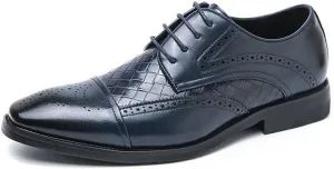 Formal Shoes for Men Lace Up Square Toe Faux Leather Cap Toe Plaid Derby Shoes Resistant Non Slip Anti-Slip Rubber Sole Business