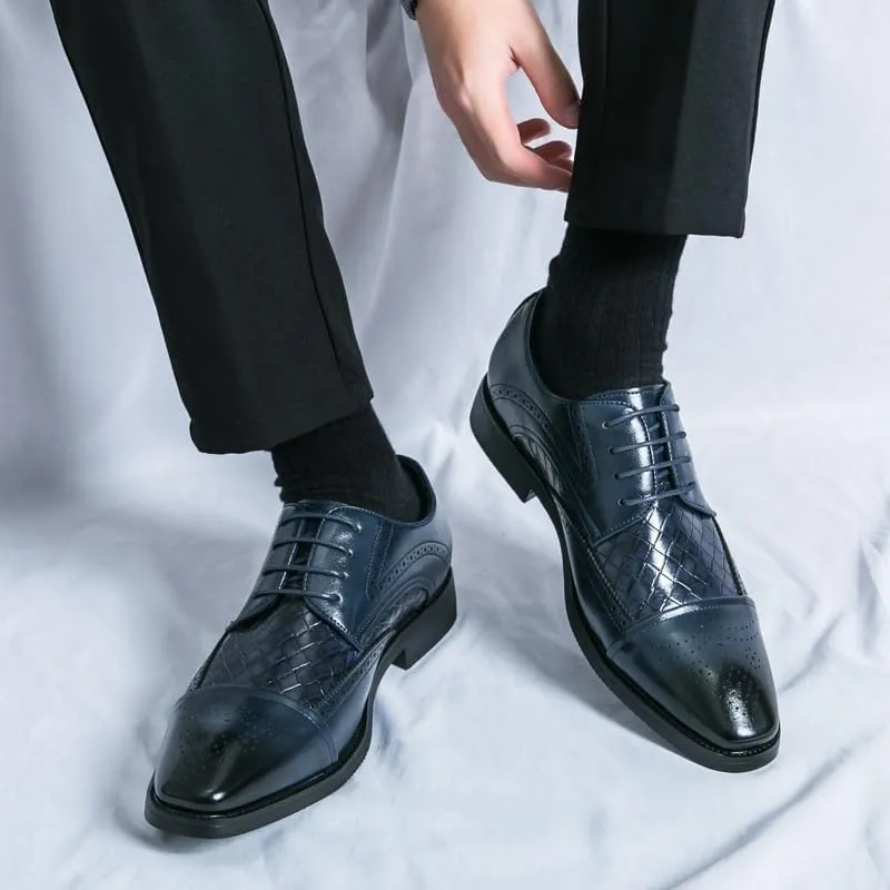 Formal Shoes for Men Lace Up Square Toe Faux Leather Cap Toe Plaid Derby Shoes Resistant Non Slip Anti-Slip Rubber Sole Business