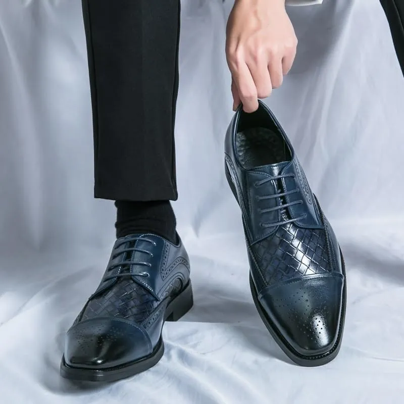 Formal Shoes for Men Lace Up Square Toe Faux Leather Cap Toe Plaid Derby Shoes Resistant Non Slip Anti-Slip Rubber Sole Business