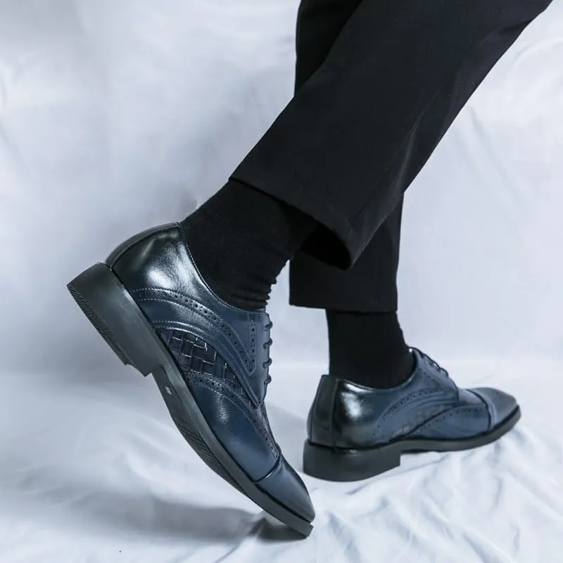 Formal Shoes for Men Lace Up Square Toe Faux Leather Cap Toe Plaid Derby Shoes Resistant Non Slip Anti-Slip Rubber Sole Business