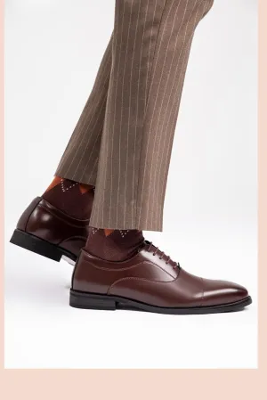 Formal Shoes for Men Lace Up Square Toe Genuine Leather Cap Toe Oxford Shoes Block Heel Rubber Sole Slip Resistant Wedding