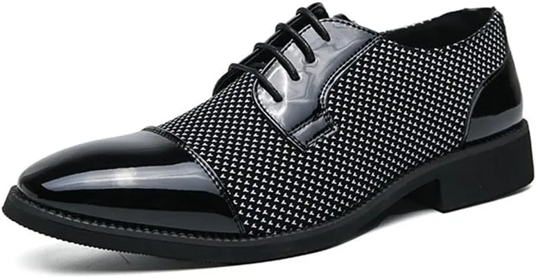 Formal Shoes for Men Lace Up Two Tone Patchwork Cap Toe Vegan Leather Low Top Resistant Non Slip Wedding