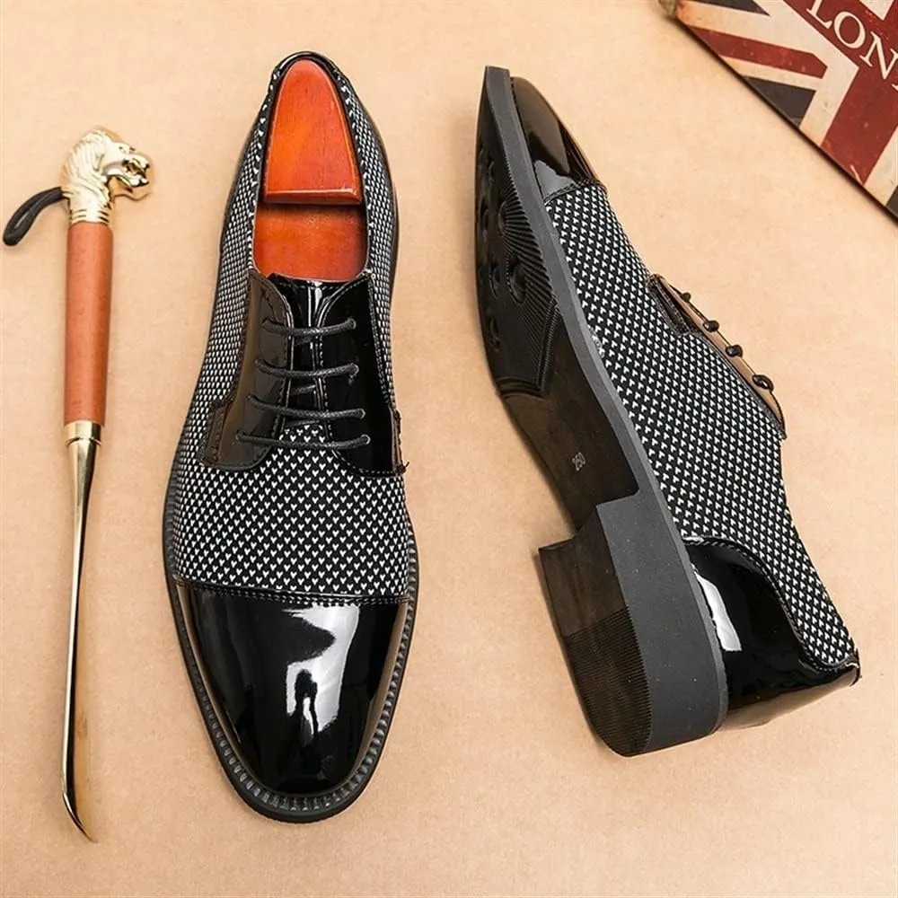 Formal Shoes for Men Lace Up Two Tone Patchwork Cap Toe Vegan Leather Low Top Resistant Non Slip Wedding
