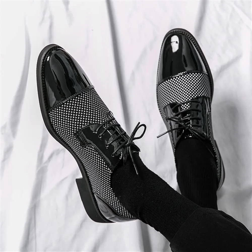 Formal Shoes for Men Lace Up Two Tone Patchwork Cap Toe Vegan Leather Low Top Resistant Non Slip Wedding