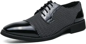 Formal Shoes for Men Lace Up Two Tone Patchwork Cap Toe Vegan Leather Low Top Resistant Non Slip Wedding