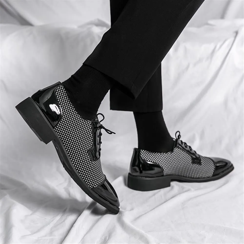 Formal Shoes for Men Lace Up Two Tone Patchwork Cap Toe Vegan Leather Low Top Resistant Non Slip Wedding