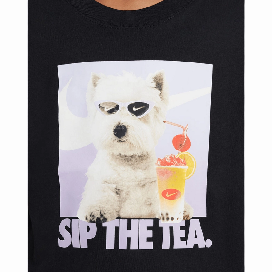 Lightweight Layer Stylish Essential Nike Sportswear T-shirt "Sip The Tea" Nera Ragazza #HQ2337-010