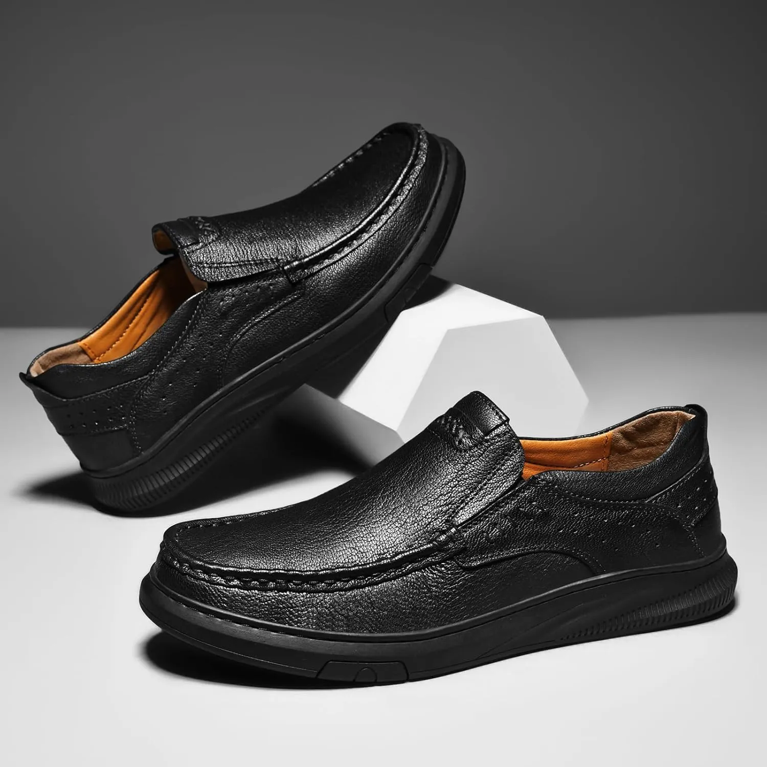 Genuine Leather Slip-On Loafer Dress Shoes for MenMen's Casual Shoes Leather Lining, Rubber Outsole