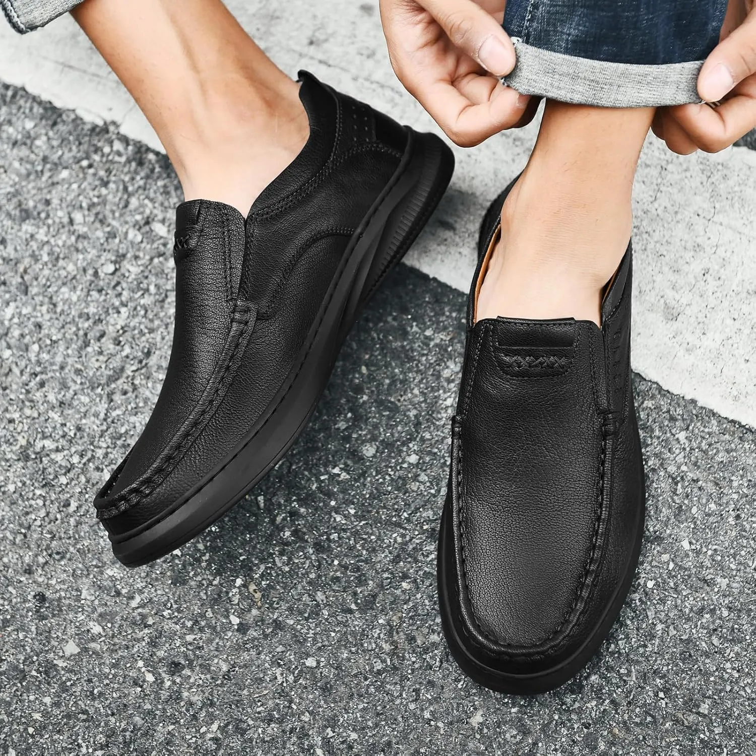 Genuine Leather Slip-On Loafer Dress Shoes for MenMen's Casual Shoes Leather Lining, Rubber Outsole