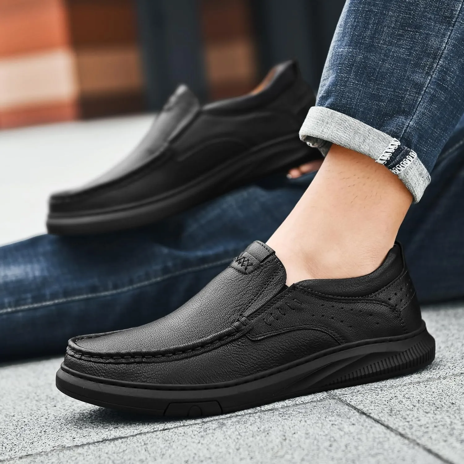 Genuine Leather Slip-On Loafer Dress Shoes for MenMen's Casual Shoes Leather Lining, Rubber Outsole