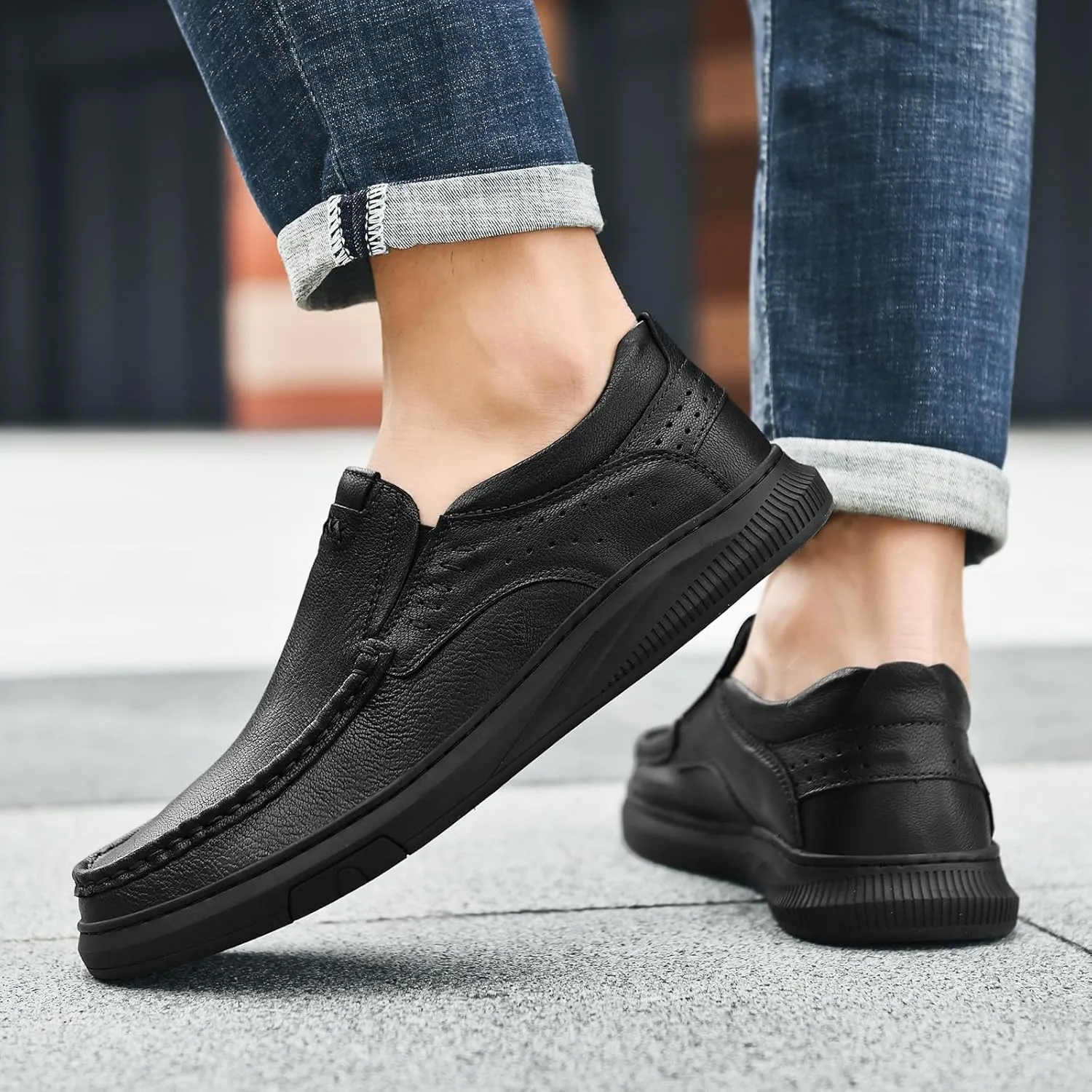Genuine Leather Slip-On Loafer Dress Shoes for MenMen's Casual Shoes Leather Lining, Rubber Outsole