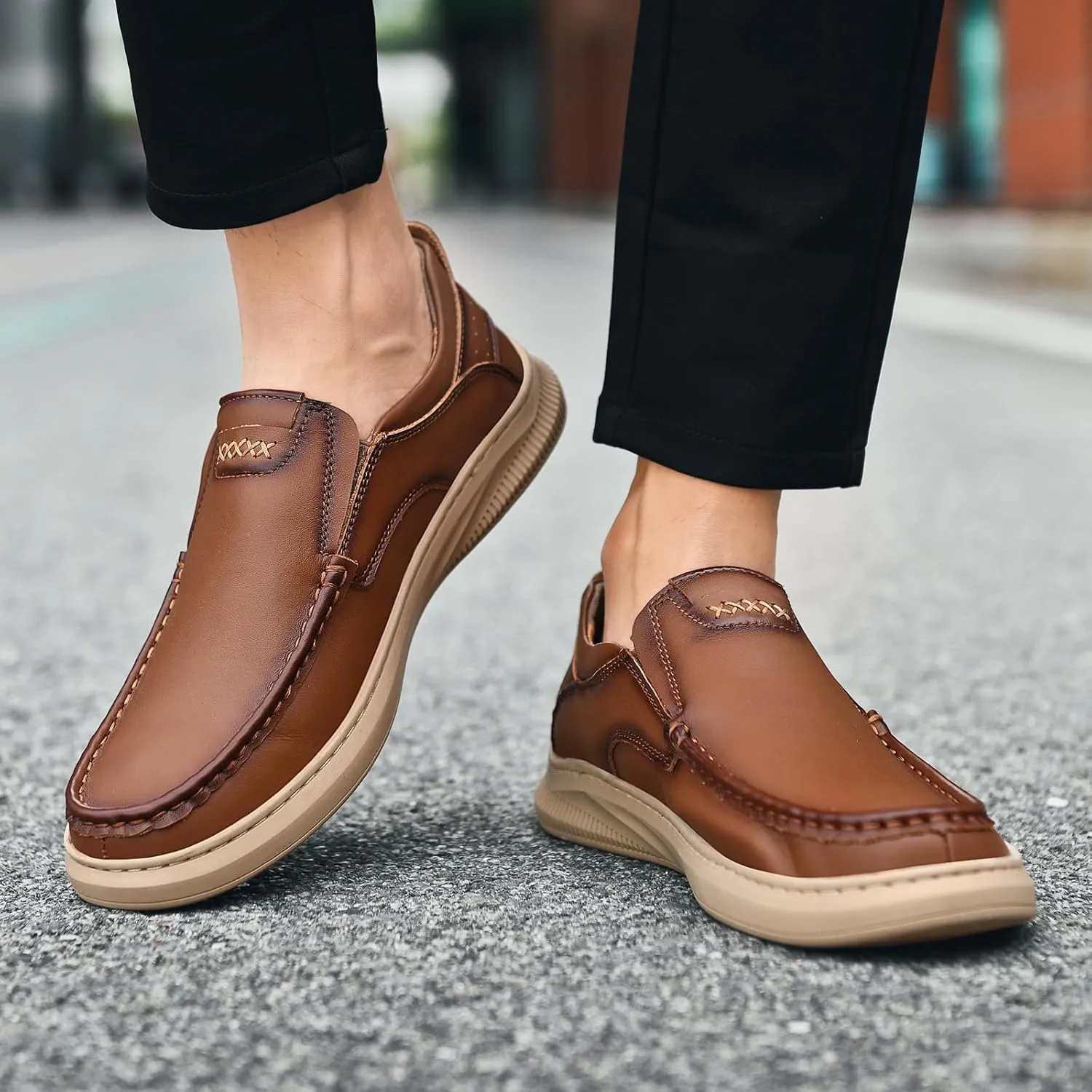 Genuine Leather Slip-On Loafer Dress Shoes for MenMen's Casual Shoes Leather Lining, Rubber Outsole