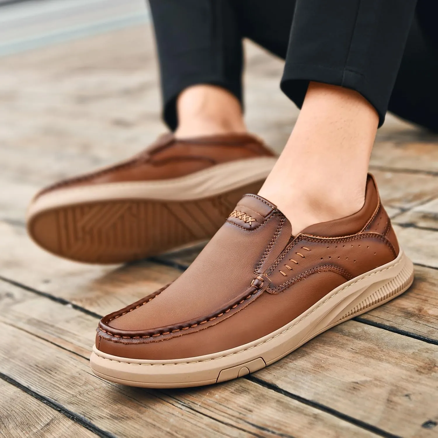 Genuine Leather Slip-On Loafer Dress Shoes for MenMen's Casual Shoes Leather Lining, Rubber Outsole