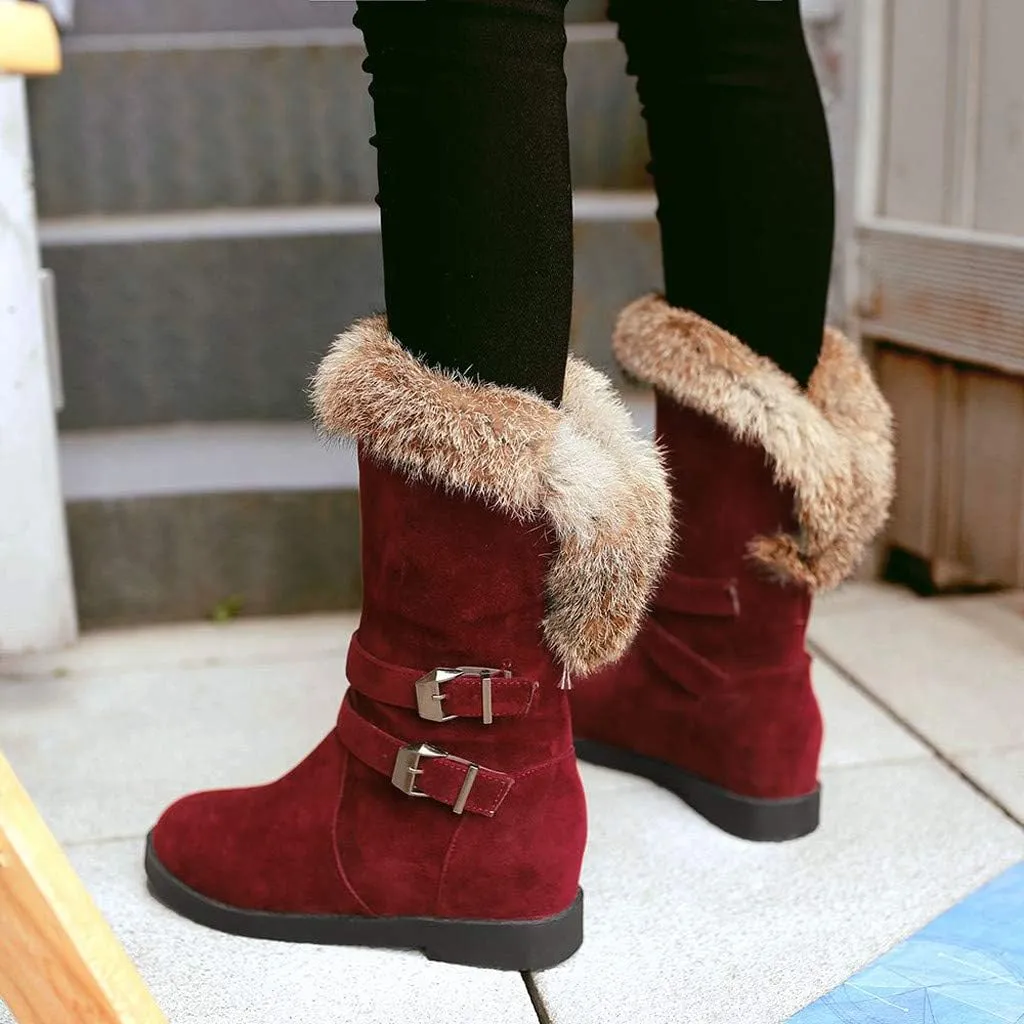 Gibobby Womens Flat Boots,Women Snow Boots Bucket Warm Ankle Booties Comfortable Winter Slip On Booties Outdoor Shoes