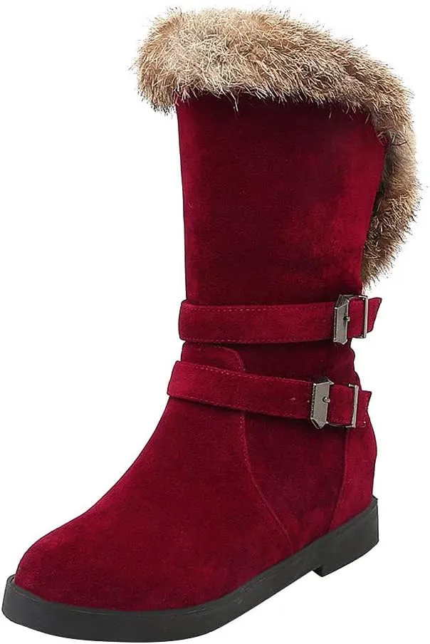 Gibobby Womens Flat Boots,Women Snow Boots Bucket Warm Ankle Booties Comfortable Winter Slip On Booties Outdoor Shoes