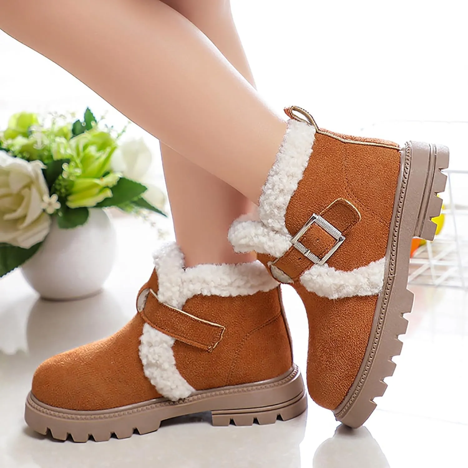 Girls Boots Kids Ankle Boots for Toddler Little Kid Big Kid Fleece Lined Short Booties Non Slip Warm Winter Boot