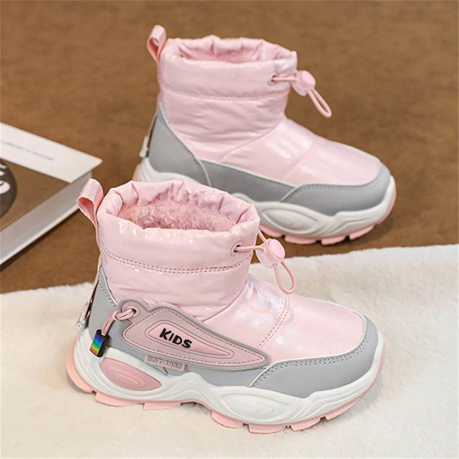 Girls Boys Mid Calf Padded Boots Soft Bottom Anti Slip Winter Water Proof Outdoor Shoes Kids Insulated Snow Girls Suede