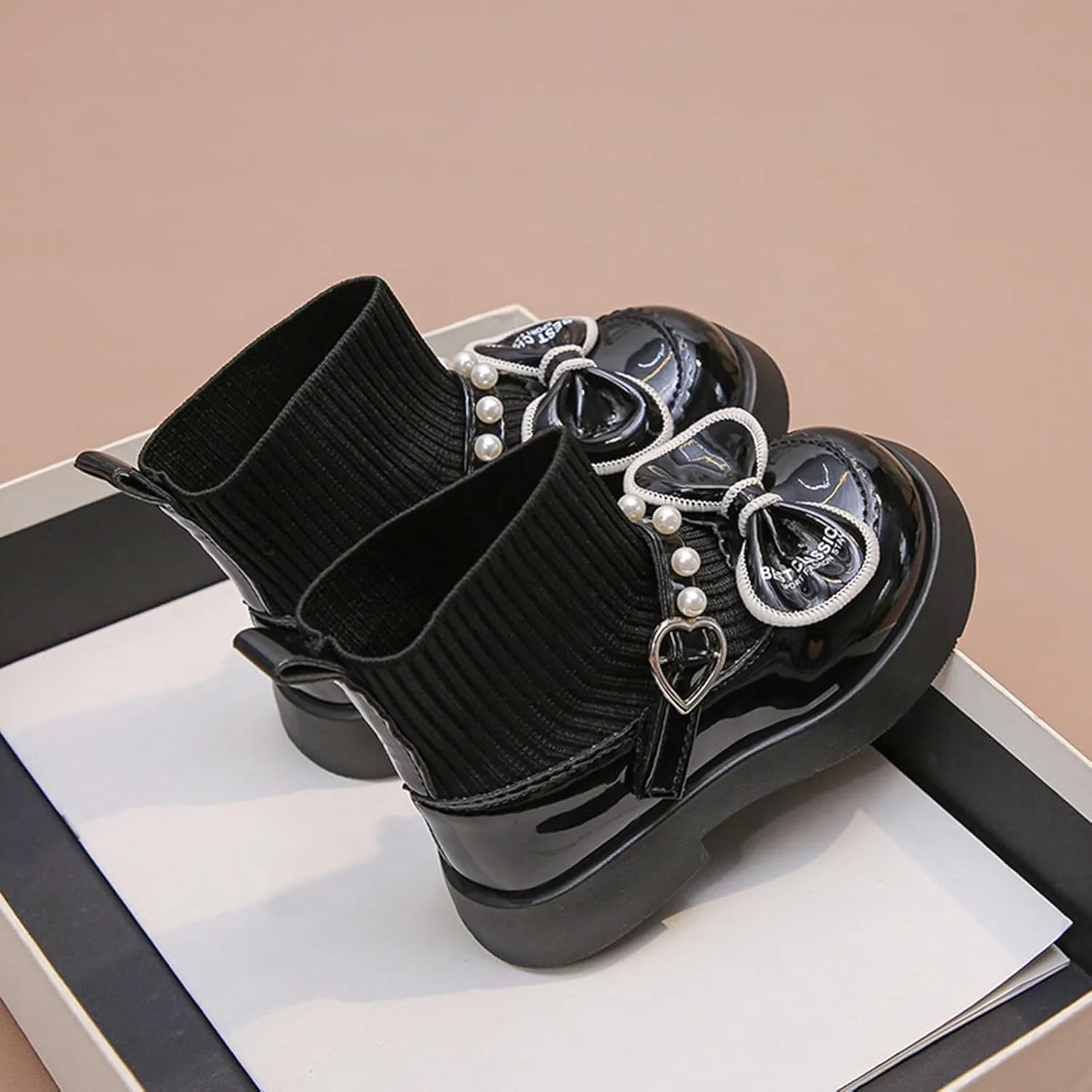 Girls Kids Bow Leather Booties Low Heel Ankle Sole Non Slip Fashion Shoes Outdoor Dress Dance Childrens Boots Zipper