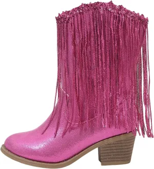 Girls Mid Calf Boots Kids Fashion Tassel Sequin Princess Boots High Heel Fall Boots Slip On Cowgirl Western Boots