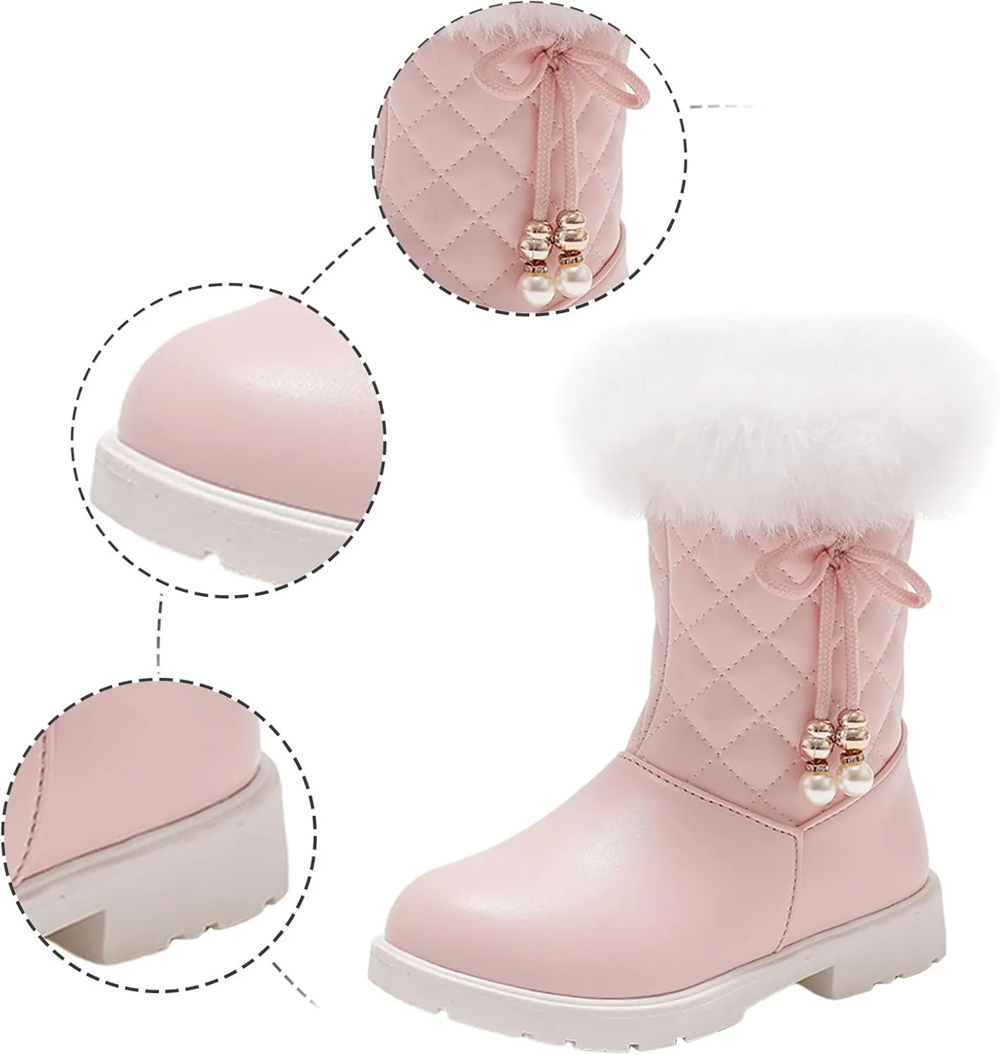 Girls Winter Snow Boots Furry Fuzzy Fluffy Warm Winter Booties Mid Calf Anti-Slip Outdoor Walking Boots Casual Shoes
