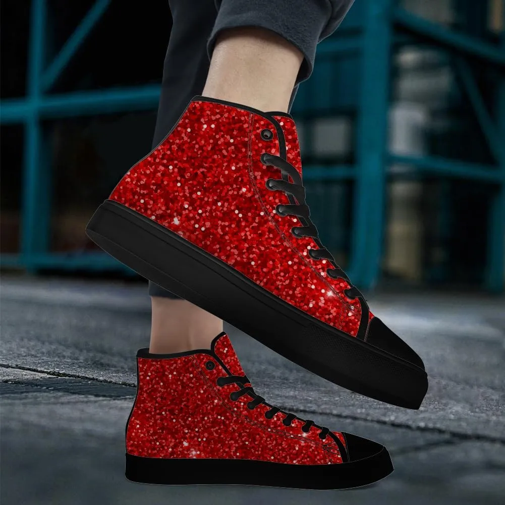 Glitter High Top Canvas Shoes for Men Women High Top Sneakers Lace Up Casual Shoes Gifts for Boyfriend Girlfriend