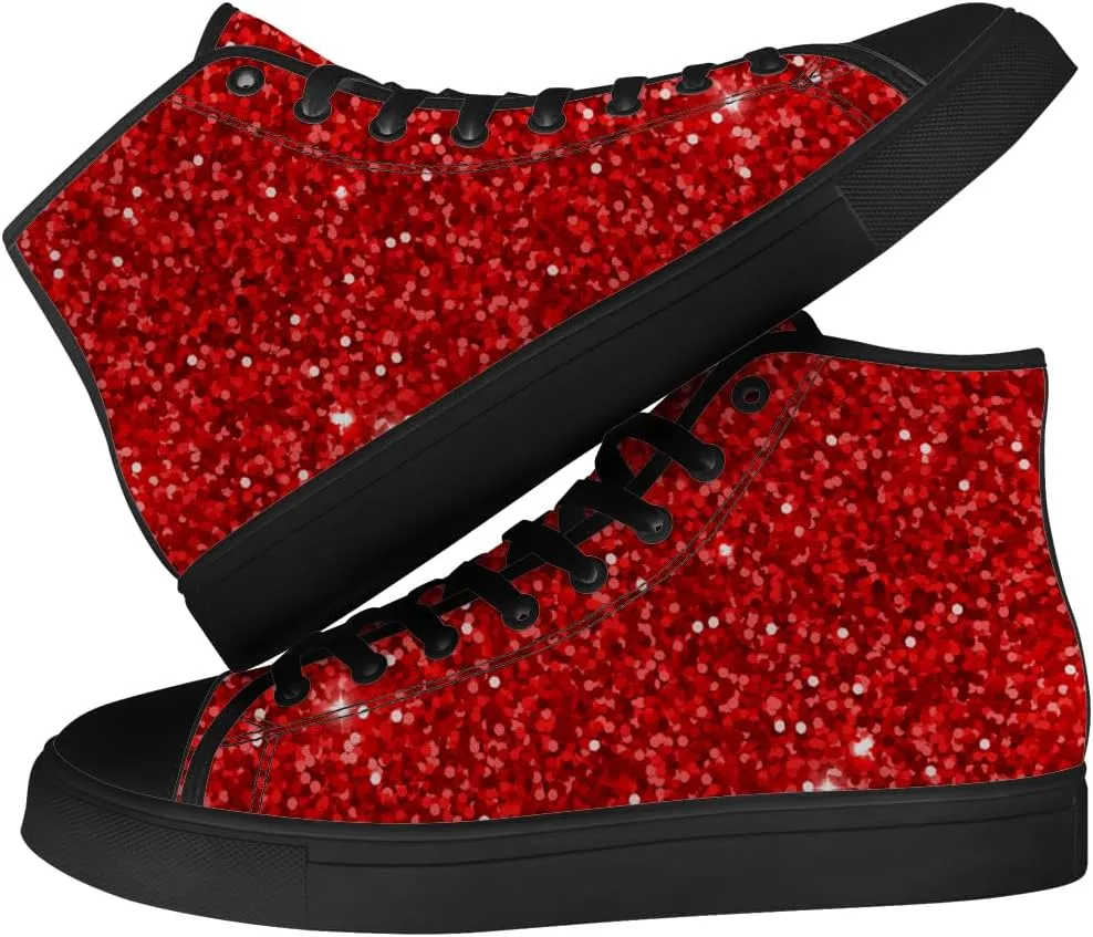 Glitter High Top Canvas Shoes for Men Women High Top Sneakers Lace Up Casual Shoes Gifts for Boyfriend Girlfriend