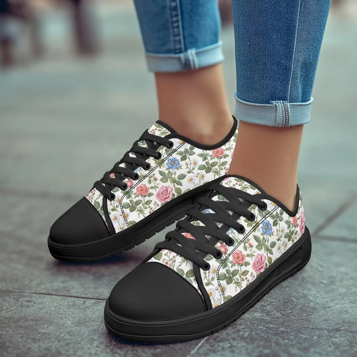 GOSTONG Women's Canvas Casual Shoes Non Slip Low Top Tennis Shoe Womens Lace Up Sneaker Height Increasing Black Size 6-13.5