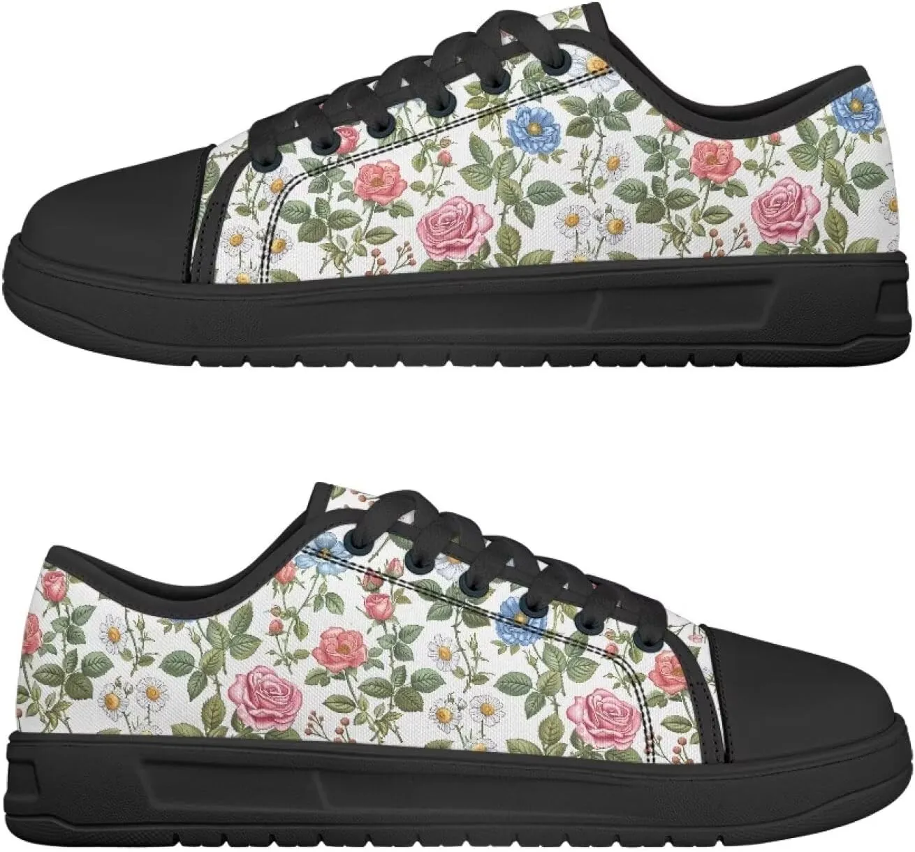 GOSTONG Women's Canvas Casual Shoes Non Slip Low Top Tennis Shoe Womens Lace Up Sneaker Height Increasing Black Size 6-13.5