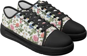 GOSTONG Women's Canvas Casual Shoes Non Slip Low Top Tennis Shoe Womens Lace Up Sneaker Height Increasing Black Size 6-13.5