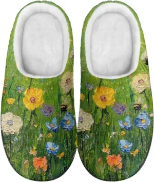 GOSTONG Womens Cotton Slippers Soft Sole Comfort Indoor House Slippers Warm Fuzzy Comfort Winter Non Slip Shoes Black US 3-13