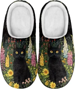 GOSTONG Womens Cotton Slippers Soft Sole Comfort Indoor House Slippers Warm Fuzzy Comfort Winter Non Slip Shoes Black US 3-13