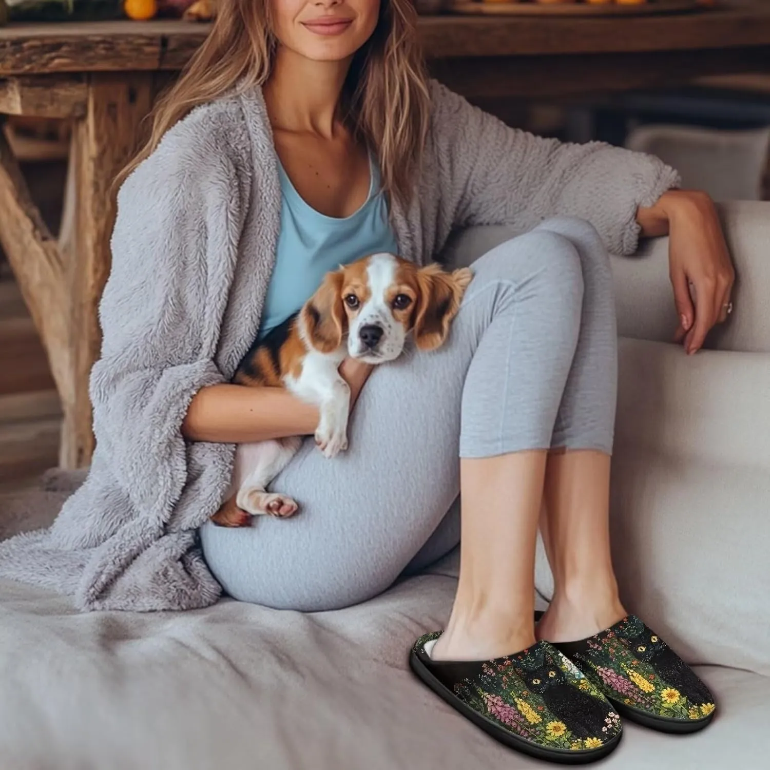 GOSTONG Womens Cotton Slippers Soft Sole Comfort Indoor House Slippers Warm Fuzzy Comfort Winter Non Slip Shoes Black US 3-13