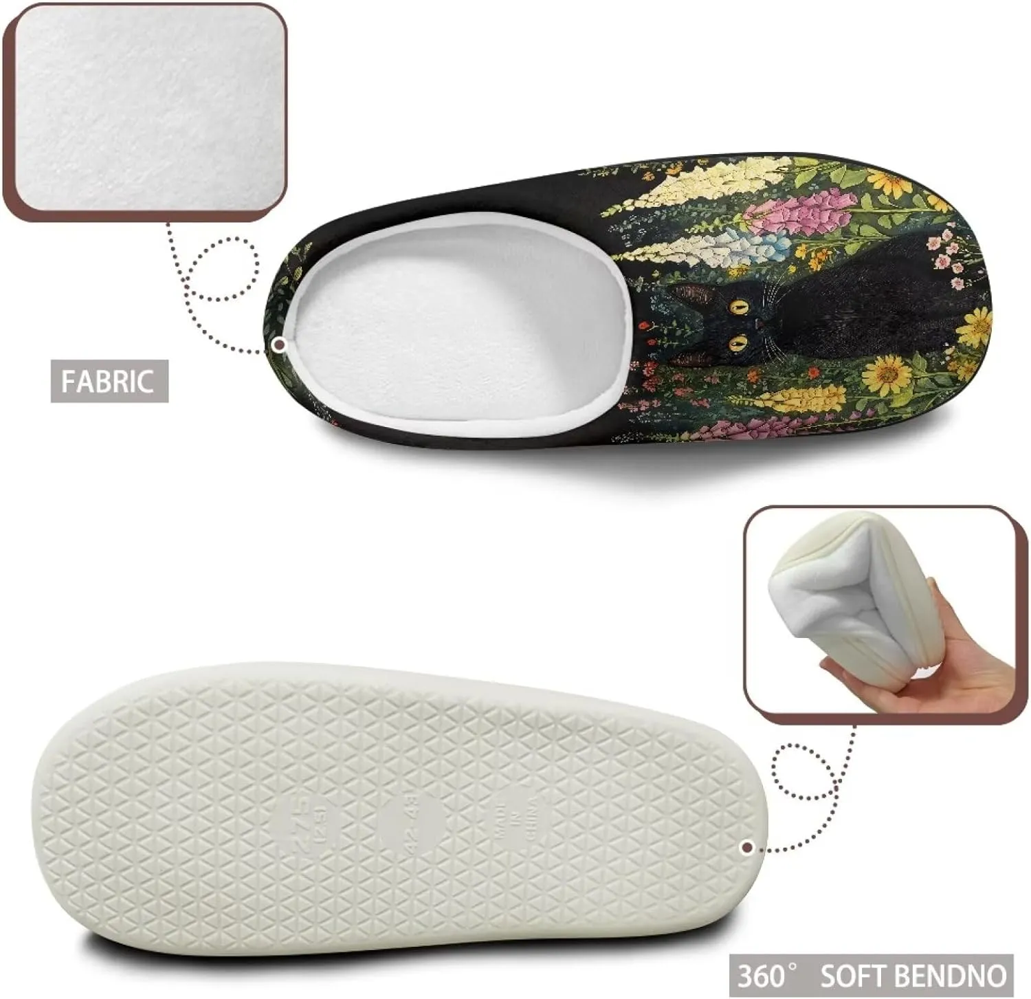 GOSTONG Womens Cotton Slippers Soft Sole Comfort Indoor House Slippers Warm Fuzzy Comfort Winter Non Slip Shoes Black US 3-13