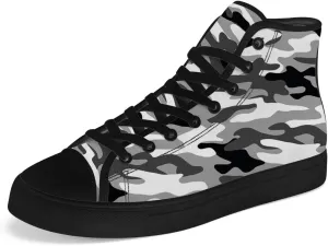 Gray Camouflage High Top Canvas Shoes Camo High Top Sneakers Lace Up Casual Shoes Gifts for Men Women