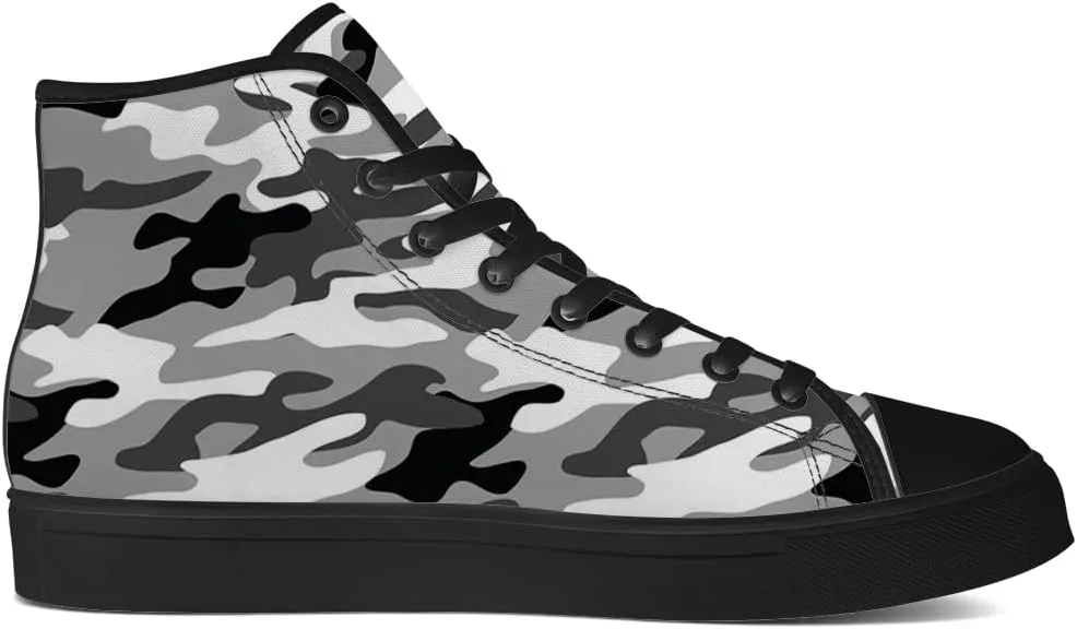 Gray Camouflage High Top Canvas Shoes Camo High Top Sneakers Lace Up Casual Shoes Gifts for Men Women