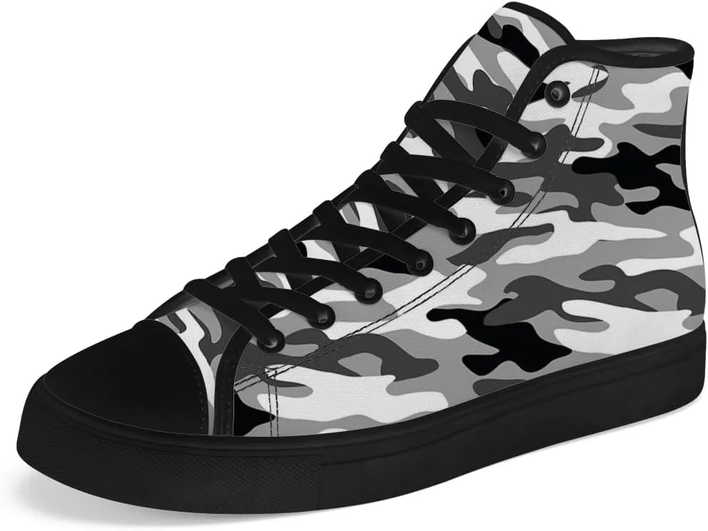 Gray Camouflage High Top Canvas Shoes Camo High Top Sneakers Lace Up Casual Shoes Gifts for Men Women
