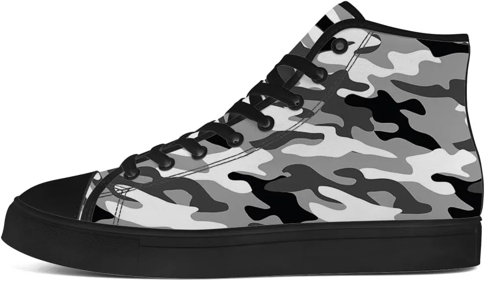 Gray Camouflage High Top Canvas Shoes Camo High Top Sneakers Lace Up Casual Shoes Gifts for Men Women