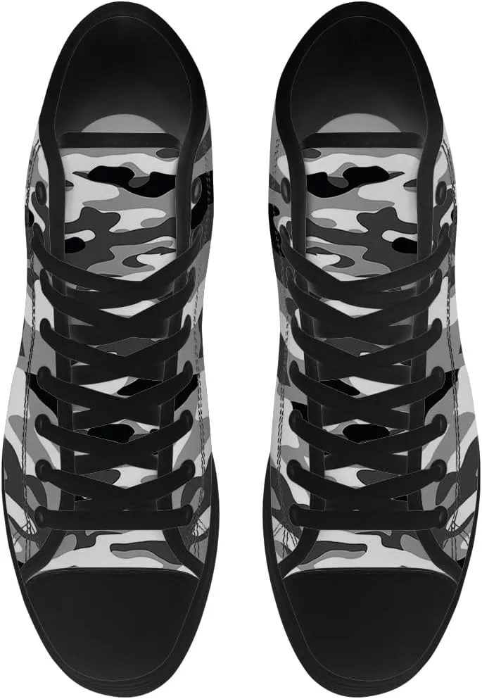 Gray Camouflage High Top Canvas Shoes Camo High Top Sneakers Lace Up Casual Shoes Gifts for Men Women