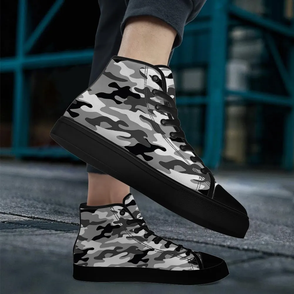 Gray Camouflage High Top Canvas Shoes Camo High Top Sneakers Lace Up Casual Shoes Gifts for Men Women