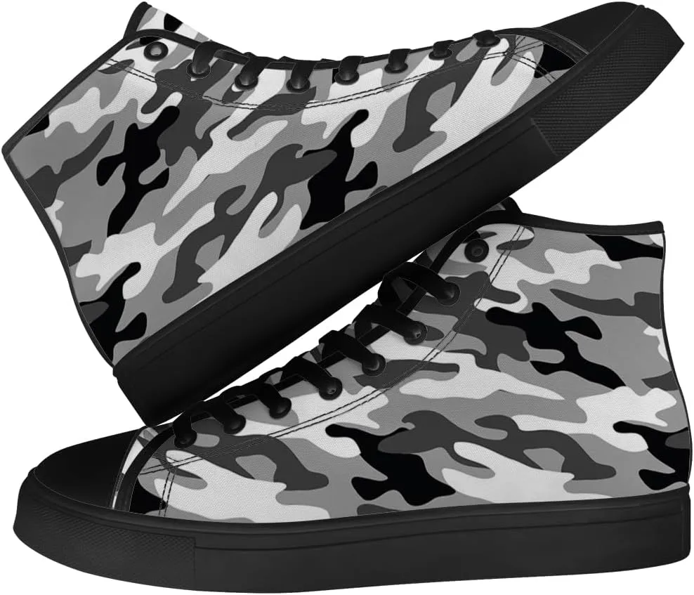 Gray Camouflage High Top Canvas Shoes Camo High Top Sneakers Lace Up Casual Shoes Gifts for Men Women