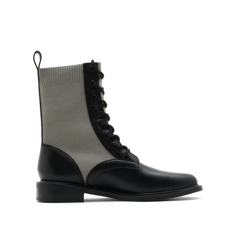 Grey Military Combat Boots With Pocket