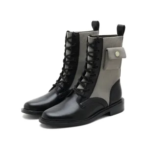 Grey Military Combat Boots With Pocket