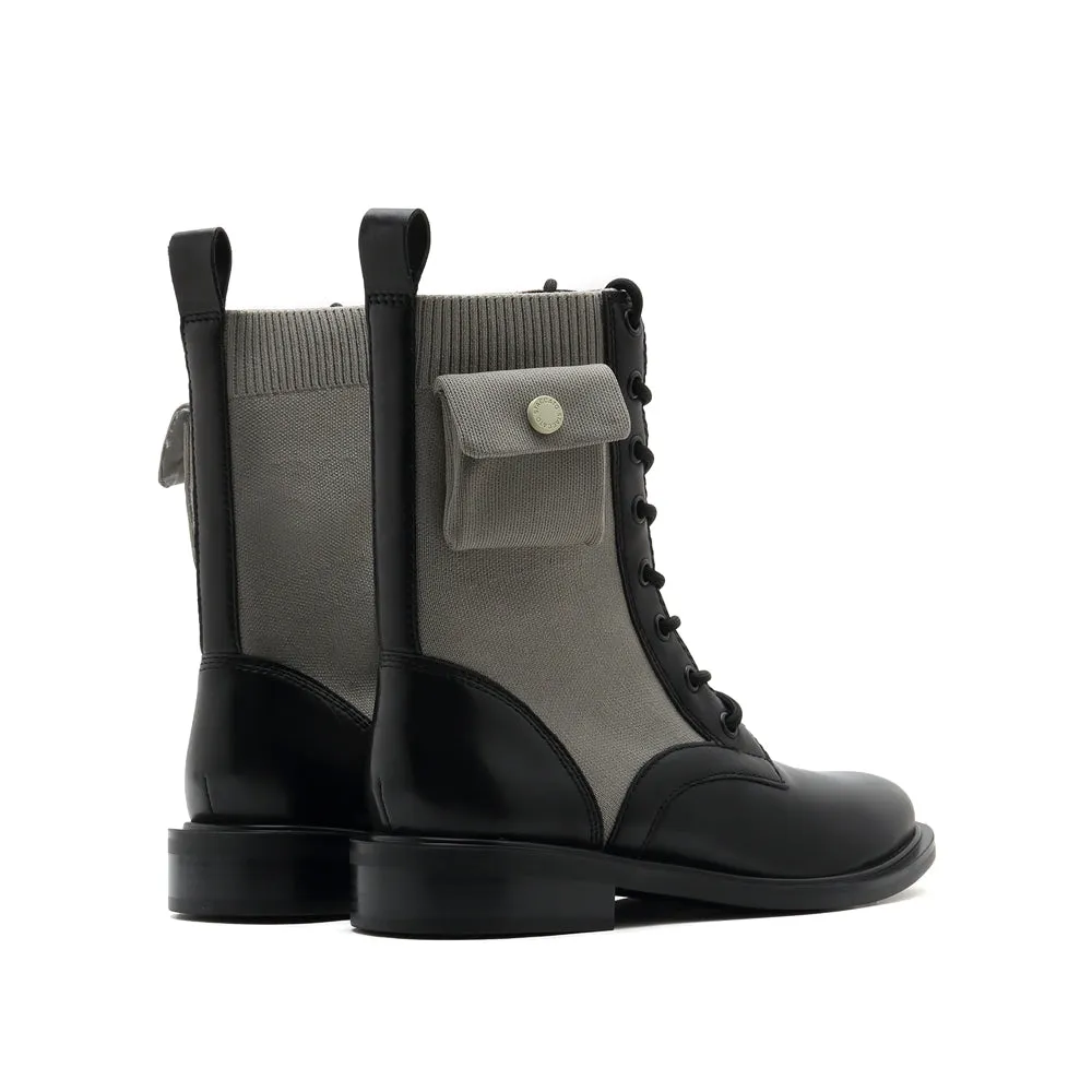 Grey Military Combat Boots With Pocket